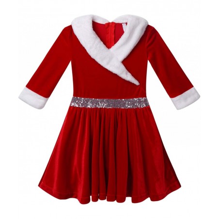 Miss Santa Costume Girls' Christmas Holiday Velvet Ruffle Tutu Ball Gown Dress and Hat Outfits Set $28.79 Kids' Costumes