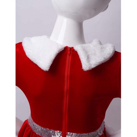 Miss Santa Costume Girls' Christmas Holiday Velvet Ruffle Tutu Ball Gown Dress and Hat Outfits Set $28.79 Kids' Costumes