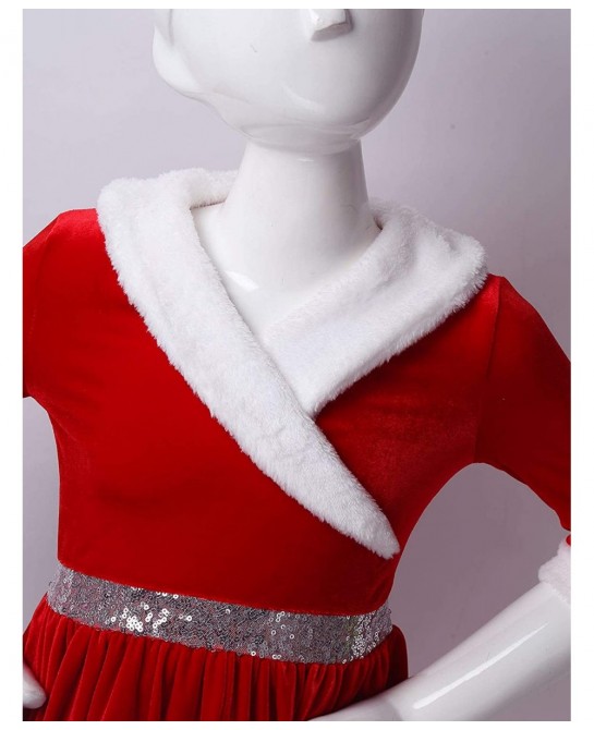 Miss Santa Costume Girls' Christmas Holiday Velvet Ruffle Tutu Ball Gown Dress and Hat Outfits Set $28.79 Kids' Costumes