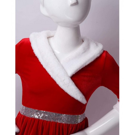 Miss Santa Costume Girls' Christmas Holiday Velvet Ruffle Tutu Ball Gown Dress and Hat Outfits Set $28.79 Kids' Costumes