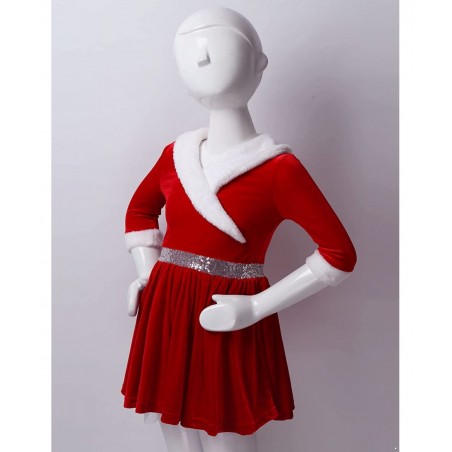 Miss Santa Costume Girls' Christmas Holiday Velvet Ruffle Tutu Ball Gown Dress and Hat Outfits Set $28.79 Kids' Costumes