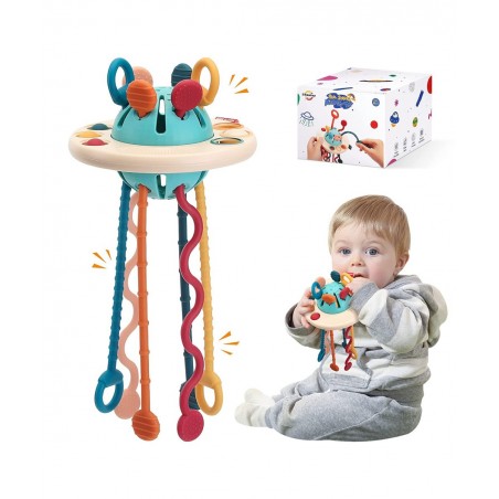Toddler Travel Toys Montessori Toys for Babies 6-12 Months Food-Grade Silicone Pull String Sensory Toys Teething Toys for Bab...