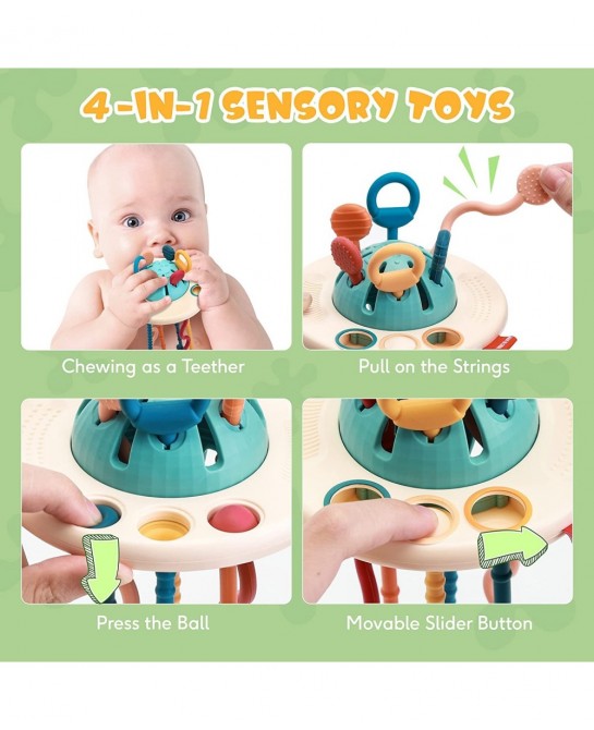 Toddler Travel Toys Montessori Toys for Babies 6-12 Months Food-Grade Silicone Pull String Sensory Toys Teething Toys for Bab...