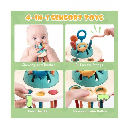 Toddler Travel Toys Montessori Toys for Babies 6-12 Months Food-Grade Silicone Pull String Sensory Toys Teething Toys for Bab...