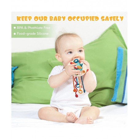 Toddler Travel Toys Montessori Toys for Babies 6-12 Months Food-Grade Silicone Pull String Sensory Toys Teething Toys for Bab...