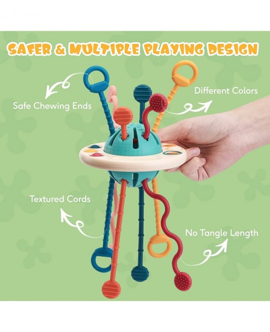 Toddler Travel Toys Montessori Toys for Babies 6-12 Months Food-Grade Silicone Pull String Sensory Toys Teething Toys for Bab...