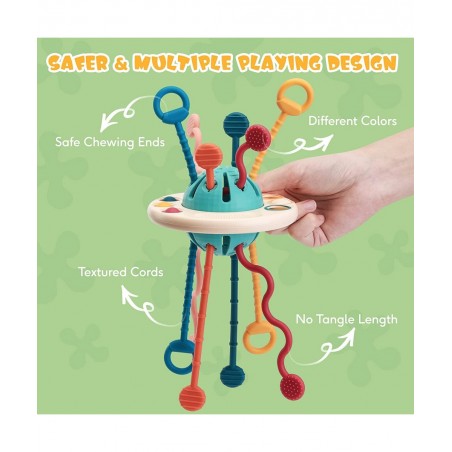 Toddler Travel Toys Montessori Toys for Babies 6-12 Months Food-Grade Silicone Pull String Sensory Toys Teething Toys for Bab...