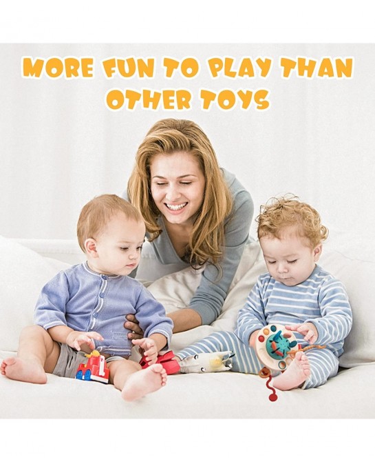 Toddler Travel Toys Montessori Toys for Babies 6-12 Months Food-Grade Silicone Pull String Sensory Toys Teething Toys for Bab...