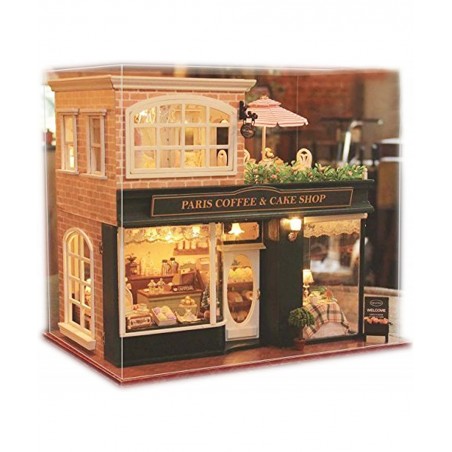 Wooden Dollhouse Miniatures DIY House Kit with Led Light and Dust Cover-Paris Coffee & Cake Shop $109.95 Dollhouses