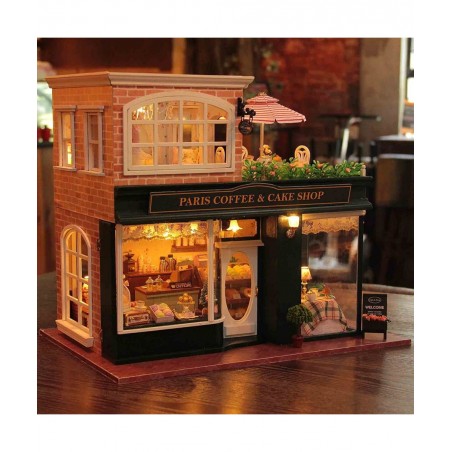 Wooden Dollhouse Miniatures DIY House Kit with Led Light and Dust Cover-Paris Coffee & Cake Shop $109.95 Dollhouses
