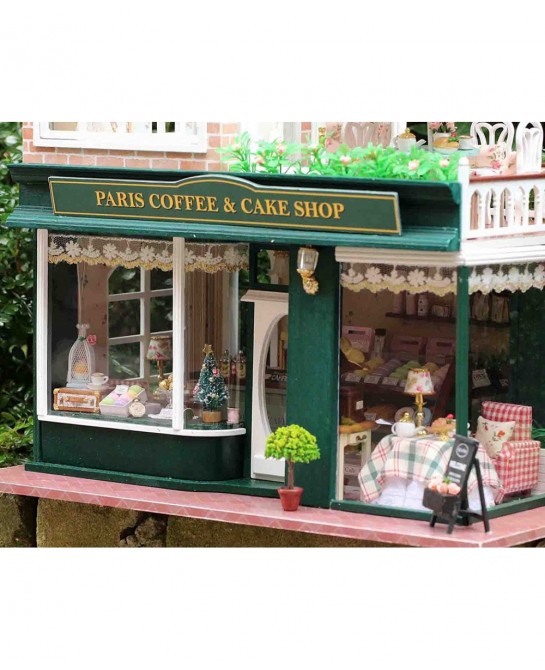 Wooden Dollhouse Miniatures DIY House Kit with Led Light and Dust Cover-Paris Coffee & Cake Shop $109.95 Dollhouses