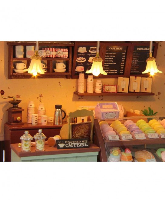 Wooden Dollhouse Miniatures DIY House Kit with Led Light and Dust Cover-Paris Coffee & Cake Shop $109.95 Dollhouses