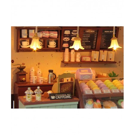 Wooden Dollhouse Miniatures DIY House Kit with Led Light and Dust Cover-Paris Coffee & Cake Shop $109.95 Dollhouses