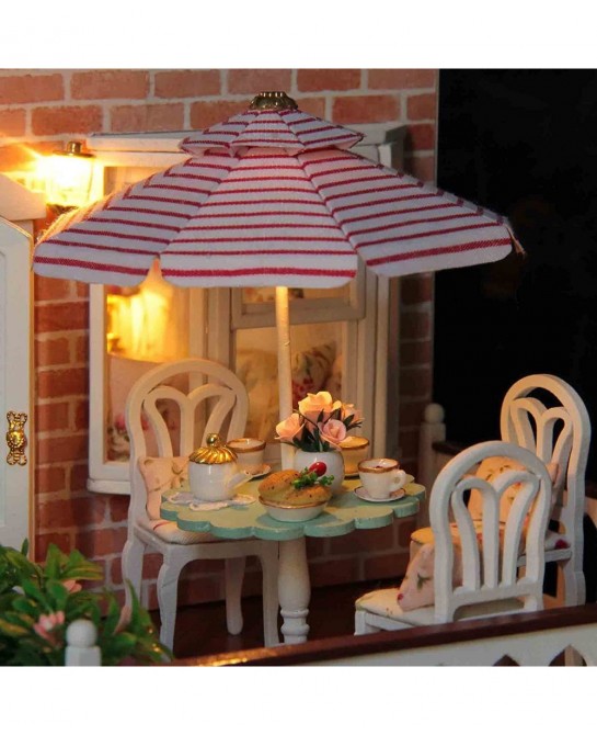 Wooden Dollhouse Miniatures DIY House Kit with Led Light and Dust Cover-Paris Coffee & Cake Shop $109.95 Dollhouses