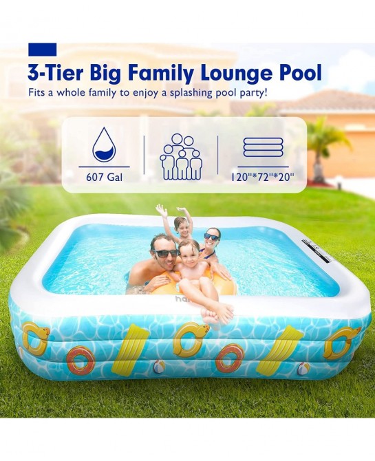 Inflatable Above Pool for Adults Kids - Kiddie Pool 120" x 72" x 22" Inflatable Above Ground Swimming Pool Thickened Family I...