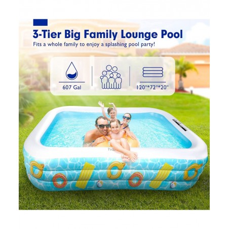 Inflatable Above Pool for Adults Kids - Kiddie Pool 120" x 72" x 22" Inflatable Above Ground Swimming Pool Thickened Family I...