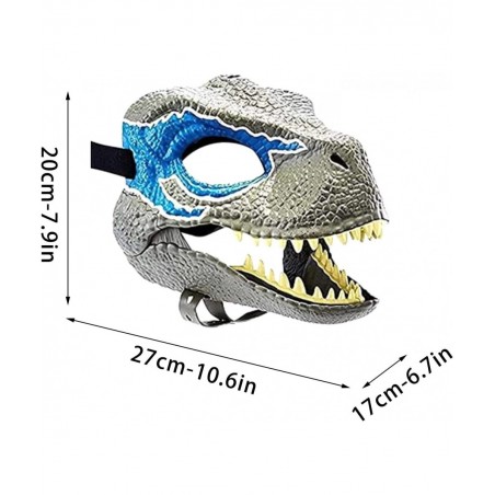 Halloween Dino Mask with Moving Jaw Raptor Dinosaur Latex Toys Mask 3D Dinosaur Mask Gift for Halloween Cosplay Costume (Gray...