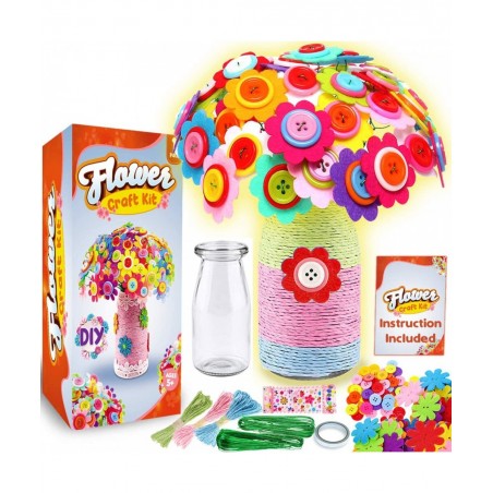 GoodyKing Flower Craft Kit for Kids - Art and Craft Make Your Own Button Felt Flowers Vase Project for Boys and Girls - Schoo...