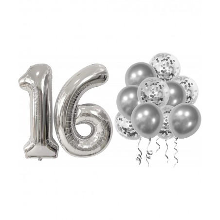 Birthday Party Balloons Decorations Set - 40 Inches Silver Number Balloons and 10pcs 12 Inches Latex Balloons Birthday Party ...