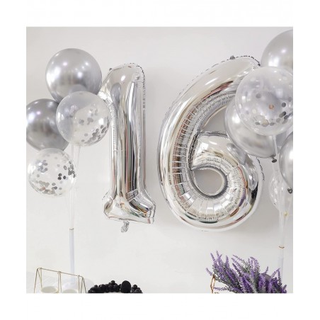 Birthday Party Balloons Decorations Set - 40 Inches Silver Number Balloons and 10pcs 12 Inches Latex Balloons Birthday Party ...