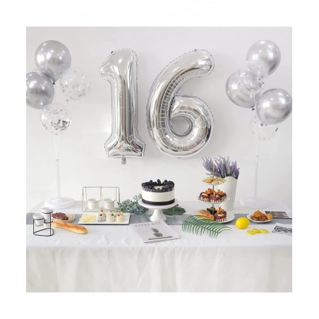 Birthday Party Balloons Decorations Set - 40 Inches Silver Number Balloons and 10pcs 12 Inches Latex Balloons Birthday Party ...