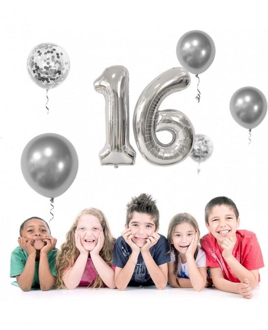 Birthday Party Balloons Decorations Set - 40 Inches Silver Number Balloons and 10pcs 12 Inches Latex Balloons Birthday Party ...