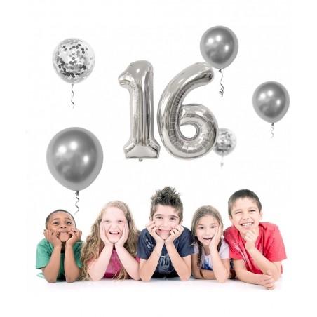 Birthday Party Balloons Decorations Set - 40 Inches Silver Number Balloons and 10pcs 12 Inches Latex Balloons Birthday Party ...