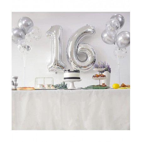 Birthday Party Balloons Decorations Set - 40 Inches Silver Number Balloons and 10pcs 12 Inches Latex Balloons Birthday Party ...