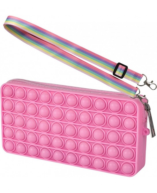 Silicone Pops Bubble Pencil Case Purpe Shoulder Wallet Bag Sensory Fidget Toy Funny Game Soft Squeeze Toy (Big Pink) $15.12 F...