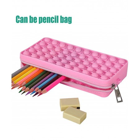 Silicone Pops Bubble Pencil Case Purpe Shoulder Wallet Bag Sensory Fidget Toy Funny Game Soft Squeeze Toy (Big Pink) $15.12 F...