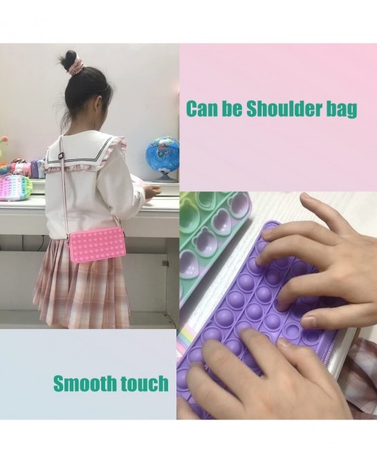 Silicone Pops Bubble Pencil Case Purpe Shoulder Wallet Bag Sensory Fidget Toy Funny Game Soft Squeeze Toy (Big Pink) $15.12 F...