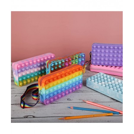 Silicone Pops Bubble Pencil Case Purpe Shoulder Wallet Bag Sensory Fidget Toy Funny Game Soft Squeeze Toy (Big Pink) $15.12 F...