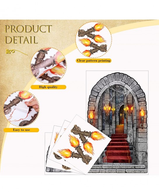 13 Pieces Medieval Party Decorations Scene Setter Set Castle Including Window Torch Plastic Brick Tablecloth Knight Themed fo...
