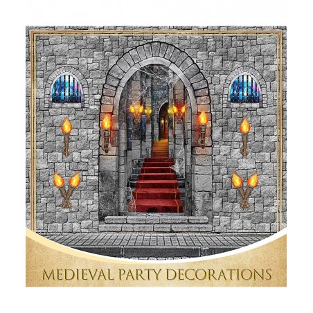 13 Pieces Medieval Party Decorations Scene Setter Set Castle Including Window Torch Plastic Brick Tablecloth Knight Themed fo...