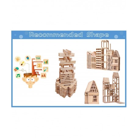 200-Pcs Wood Building Blocks for Kids Over 3 Year Old Structure Wooden Planks Set Wood Stacking Blocks Brain Builders and Con...