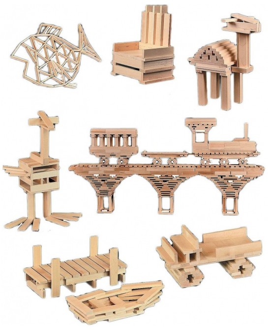 200-Pcs Wood Building Blocks for Kids Over 3 Year Old Structure Wooden Planks Set Wood Stacking Blocks Brain Builders and Con...