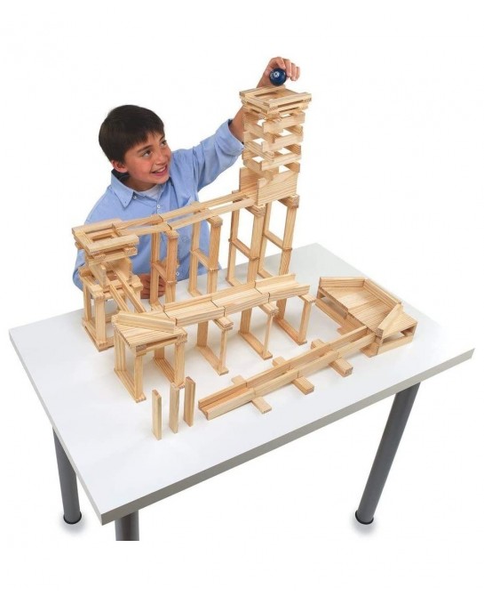 200-Pcs Wood Building Blocks for Kids Over 3 Year Old Structure Wooden Planks Set Wood Stacking Blocks Brain Builders and Con...