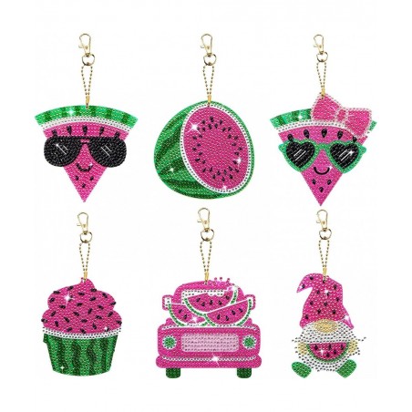 6 Pack Kids 3D Diamond Painting Glitter Dots Keychain Kits for Crafts Art Gifts Ideas for Girls and Boys Ages 8-12 Pink and G...
