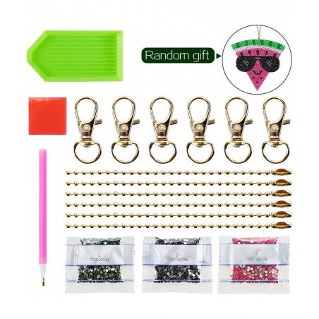 6 Pack Kids 3D Diamond Painting Glitter Dots Keychain Kits for Crafts Art Gifts Ideas for Girls and Boys Ages 8-12 Pink and G...