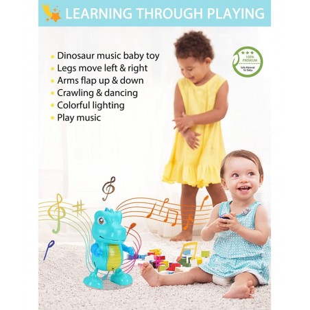 Baby Toys Musical Toys for Toddlers Tummy Time Dinosaur Crawling Toys Dancing Robot with Lights Educational Toy for 1 Year Ol...
