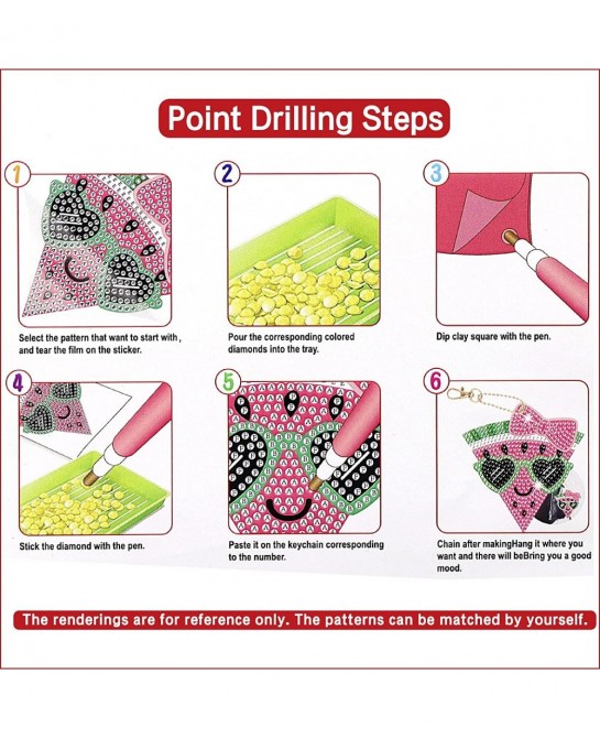 6 Pack Kids 3D Diamond Painting Glitter Dots Keychain Kits for Crafts Art Gifts Ideas for Girls and Boys Ages 8-12 Pink and G...