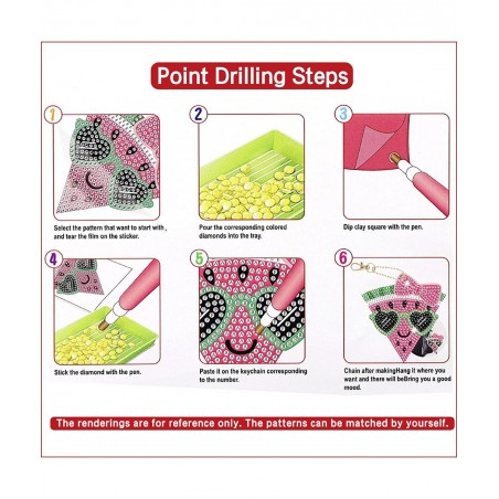 6 Pack Kids 3D Diamond Painting Glitter Dots Keychain Kits for Crafts Art Gifts Ideas for Girls and Boys Ages 8-12 Pink and G...