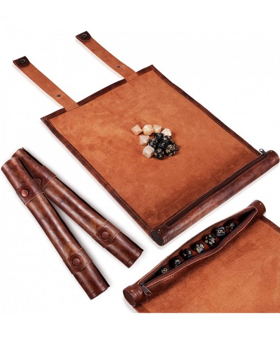 Dice Tray Dice Mat Folding Rolling Mat Dice Scroll Leather Dice Holder Bag Storage Box Compatible with DND RPG Table Game Dic...