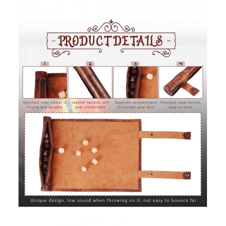 Dice Tray Dice Mat Folding Rolling Mat Dice Scroll Leather Dice Holder Bag Storage Box Compatible with DND RPG Table Game Dic...