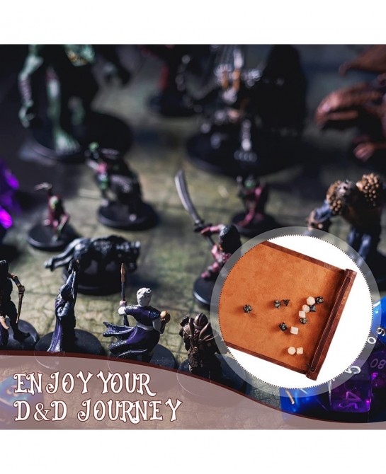 Dice Tray Dice Mat Folding Rolling Mat Dice Scroll Leather Dice Holder Bag Storage Box Compatible with DND RPG Table Game Dic...
