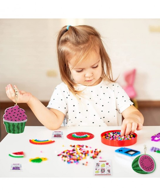 6 Pack Kids 3D Diamond Painting Glitter Dots Keychain Kits for Crafts Art Gifts Ideas for Girls and Boys Ages 8-12 Pink and G...