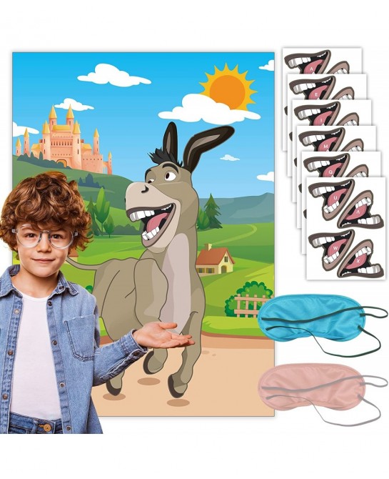 Birthday Party Games for Kids Pin The Mouth on The Donkey Pin The Tail on The Donkey Reusable 24 Stickers with 2 Blindfolds $...
