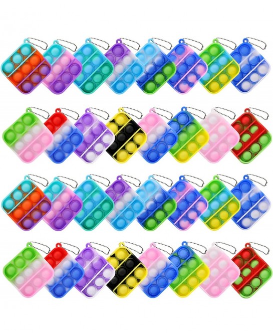 32 Pcs Mini Pop Fidget Toy Pack Simple Bubble Popping Keychain Squeeze Rainbow Stress Relief Sensory Hand Toy Anti-Anxiety Of...
