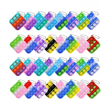 32 Pcs Mini Pop Fidget Toy Pack Simple Bubble Popping Keychain Squeeze Rainbow Stress Relief Sensory Hand Toy Anti-Anxiety Of...