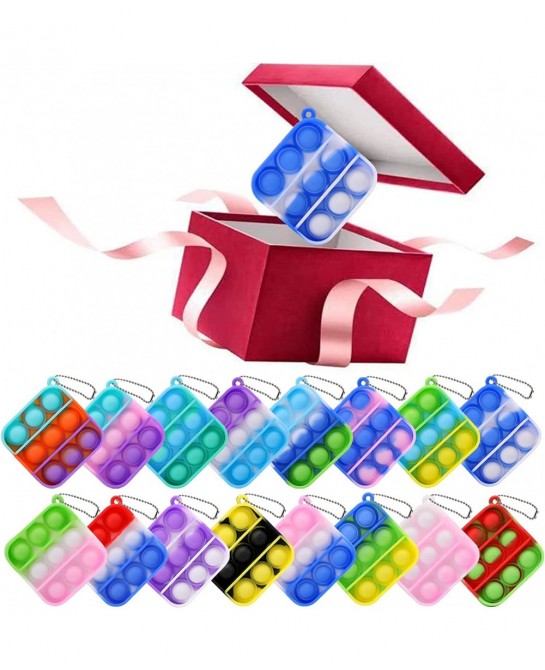 32 Pcs Mini Pop Fidget Toy Pack Simple Bubble Popping Keychain Squeeze Rainbow Stress Relief Sensory Hand Toy Anti-Anxiety Of...